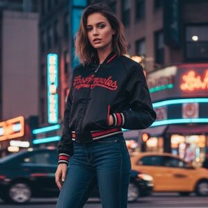 Black and Red Women's Bomber Jacket